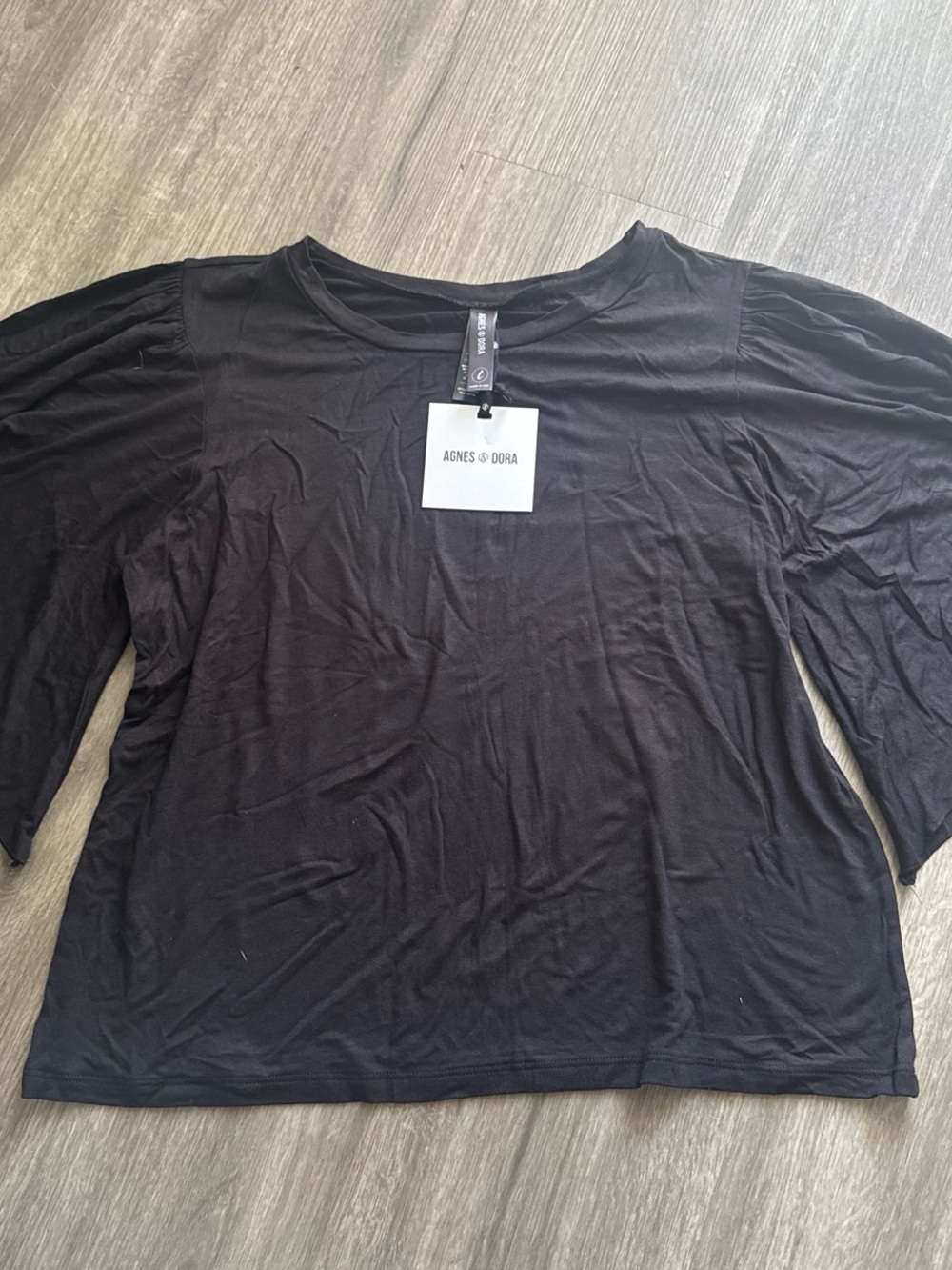 Agnes & Dora Black oversized Sleeve Crew Top